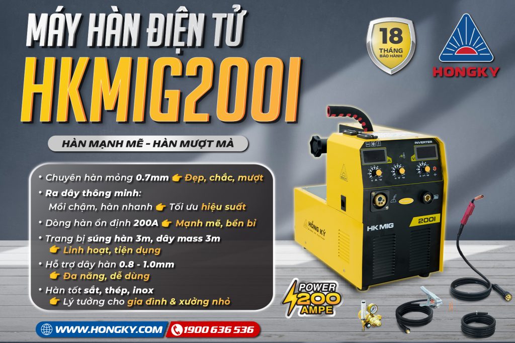 Máy hàn điện tử MIG Hồng Ký HKMIG200I