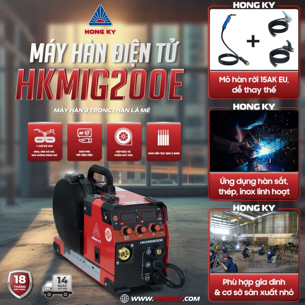 Máy hàn điện tử MIG đa chức năng không dùng khí Hồng Ký HKMIG200E