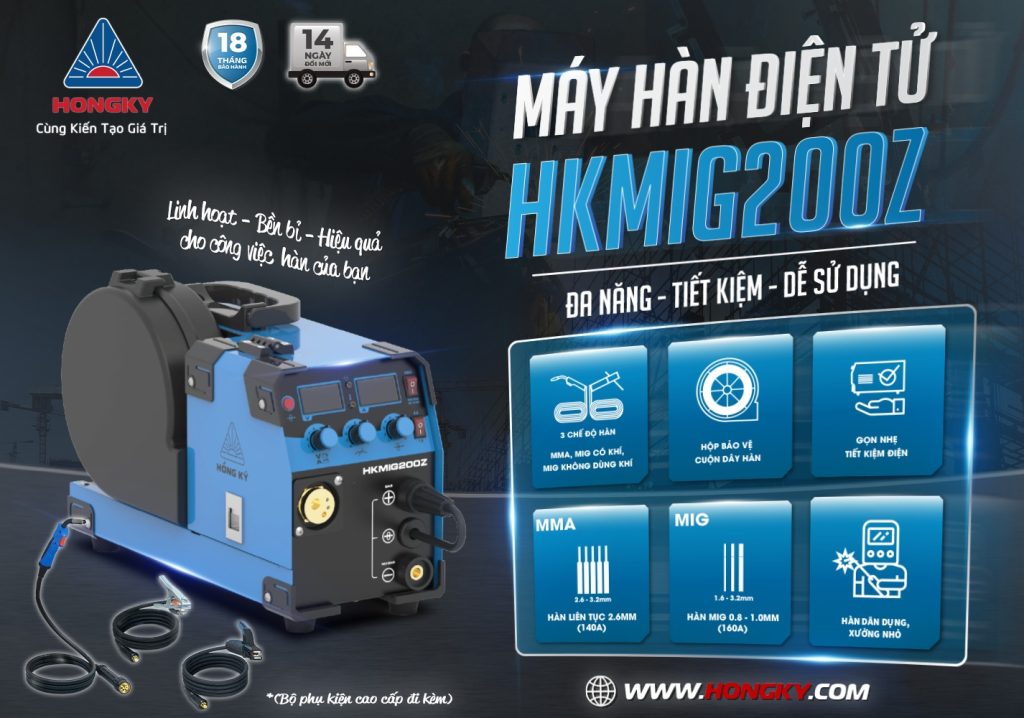 Máy hàn điện tử MIG đa chức năng không dùng khí Hồng Ký HKMIG200Z
