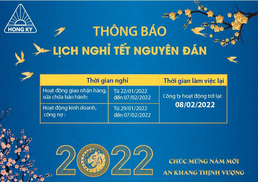 Hồng Ký thông báo lịch nghỉ tết Nguyên Đán 2022