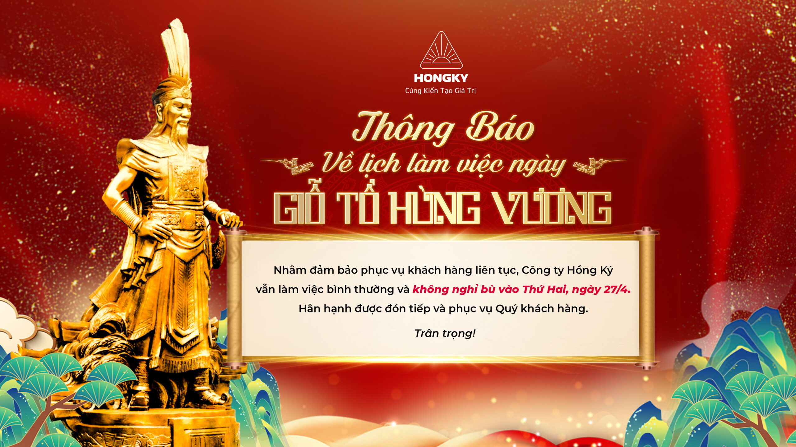 Hồng Ký thông báo lịch làm việc lễ Giỗ Tổ Hùng Vương