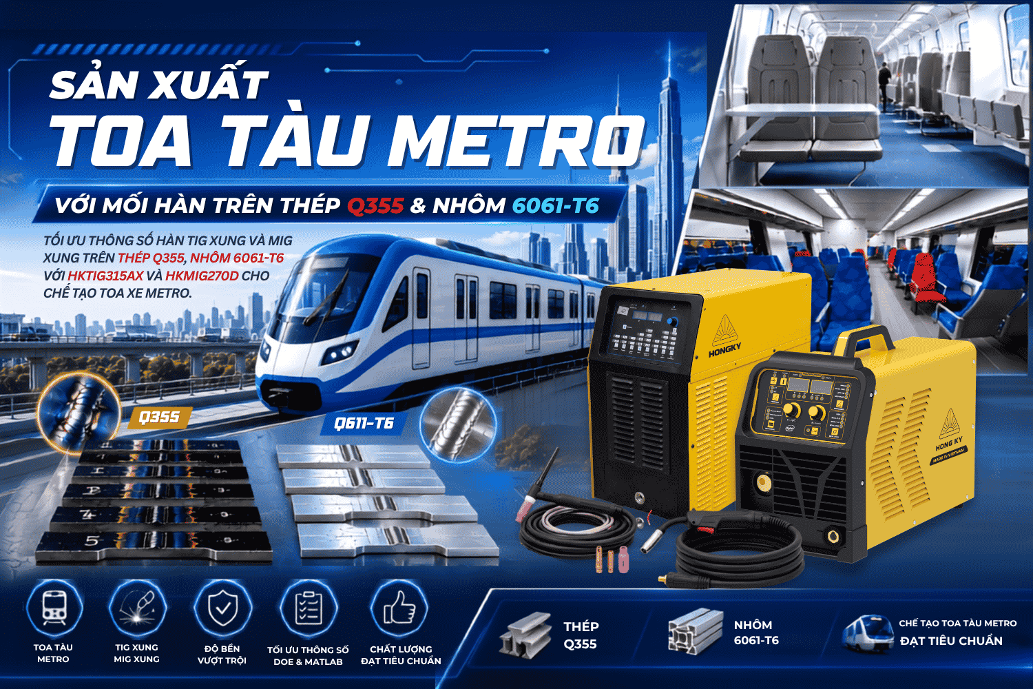 Sản xuất toa tàu metro với mối hàn trên thép Q355 và nhôm 6061‑T6