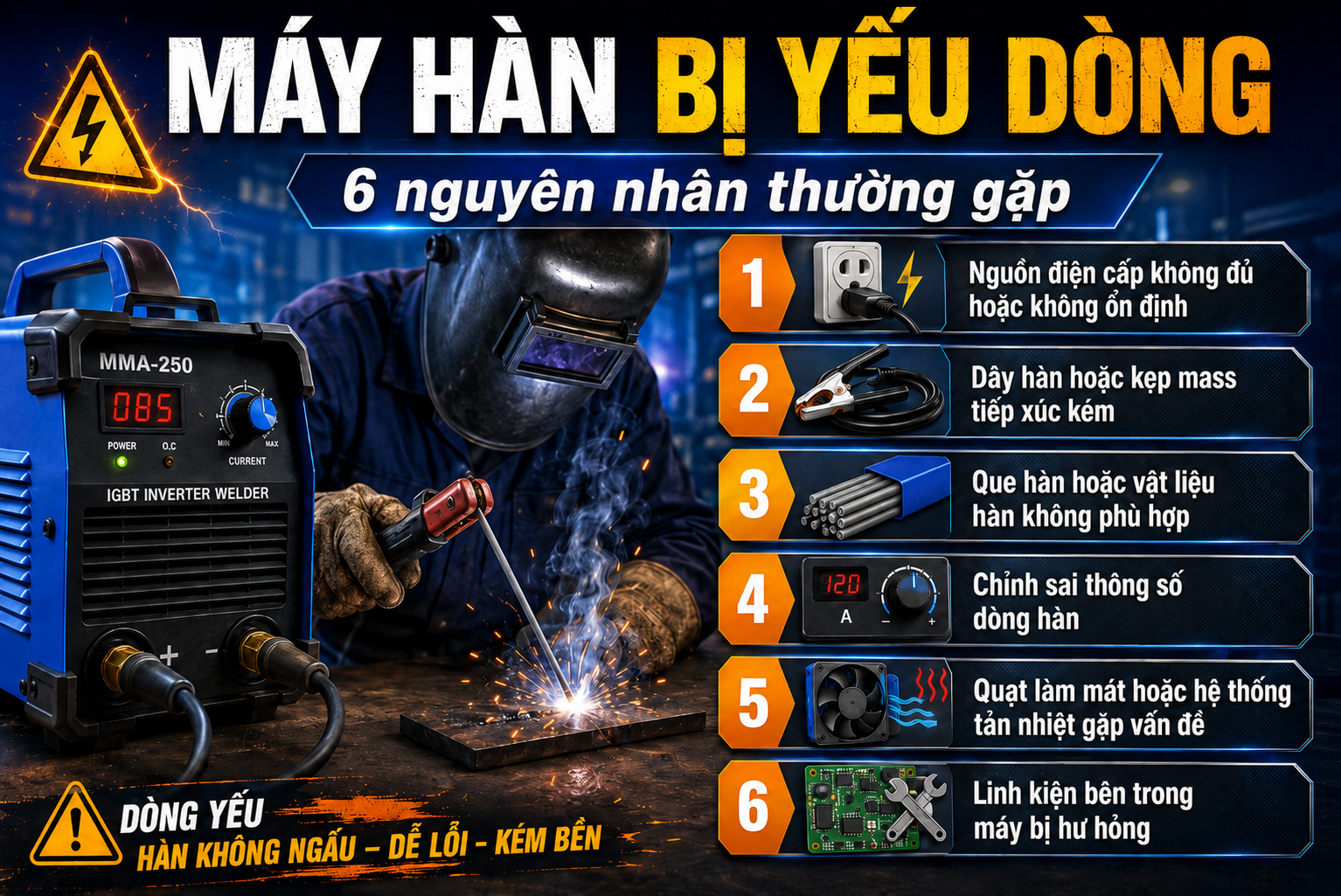Cách khắc phục máy hàn bị yếu dòng