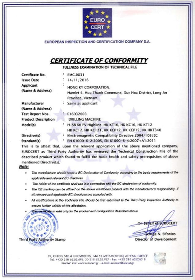 Certificate of Conformity