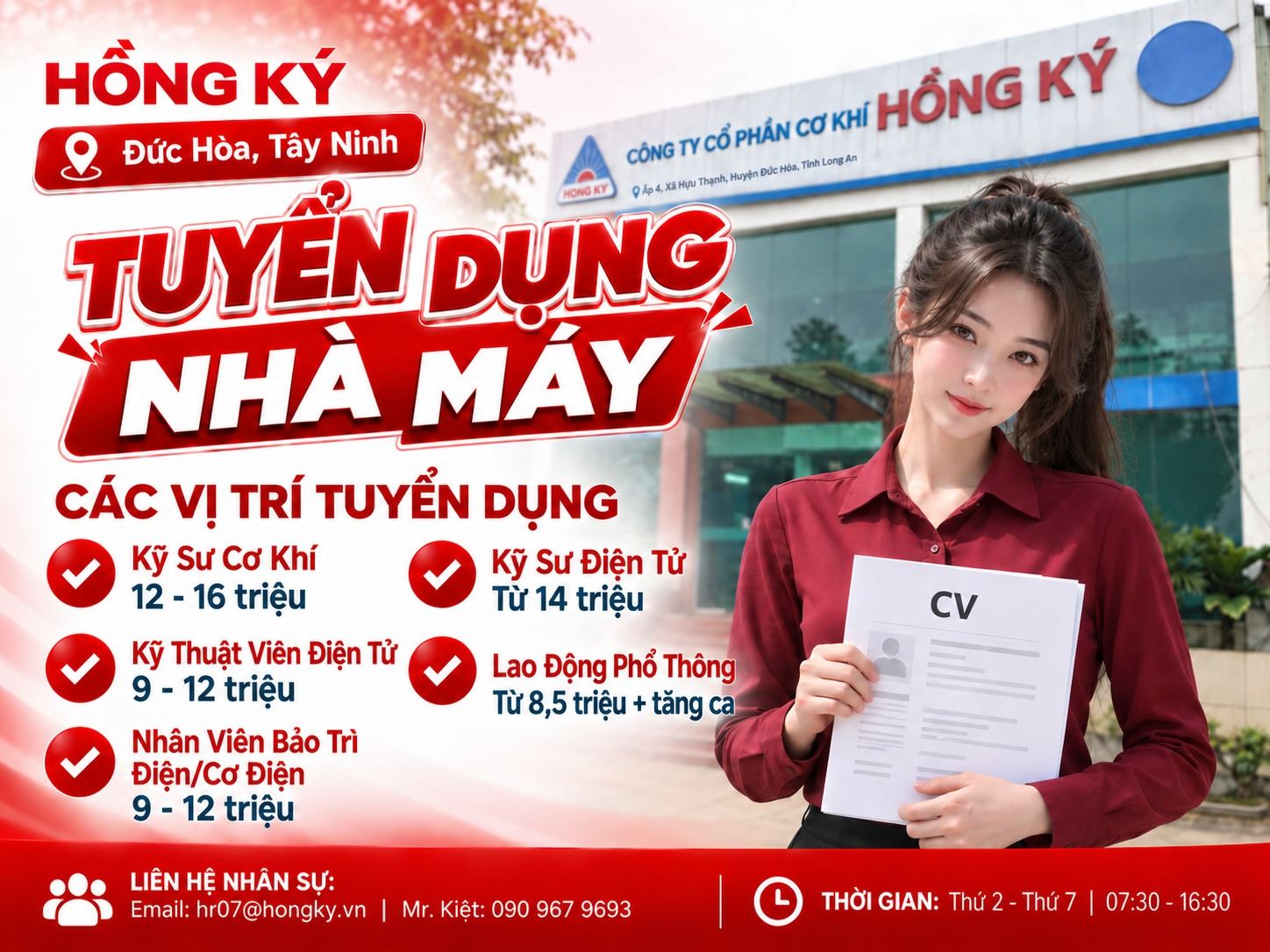 Tuyển dụng việc làm cơ khí tại Đức Hòa – Tây Ninh